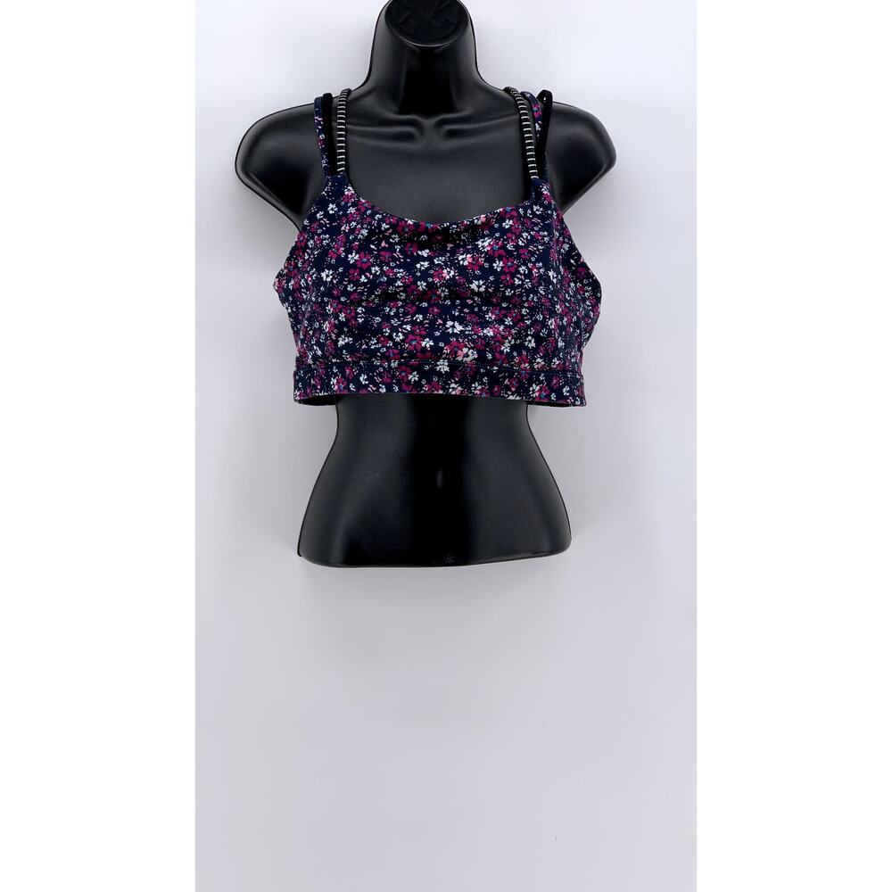 GAP FIT Women's Navy Daisy Floral Print Cross Strap Sports Bra SZ L
